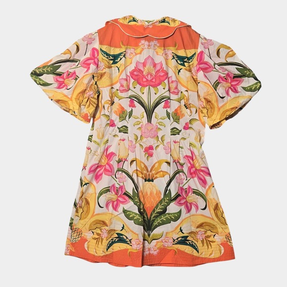 FARM Rio Tropical Floral Puff Sleeve Button Front Mini Dress L Resortwear NWT - Picture 5 of 13